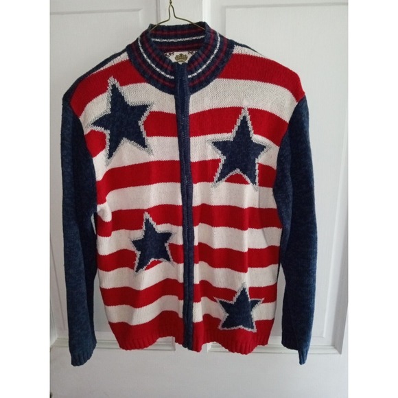 Tiara Full Zip American Flag Cardigan Sweater USA‎ Women's M Fourth Of July - Picture 1 of 6